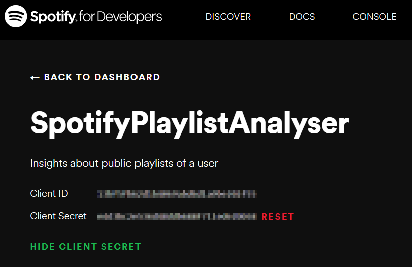 Credentials on Spotify for Developers