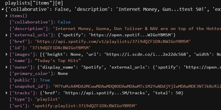 Spotipy playlists item dictionary